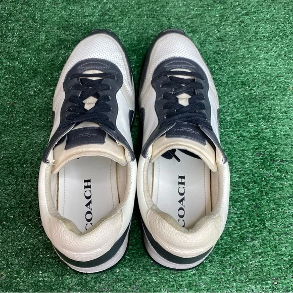 Coach Mens Runner Leather Lace Up Sneaker Cream / Gray Size 10.5